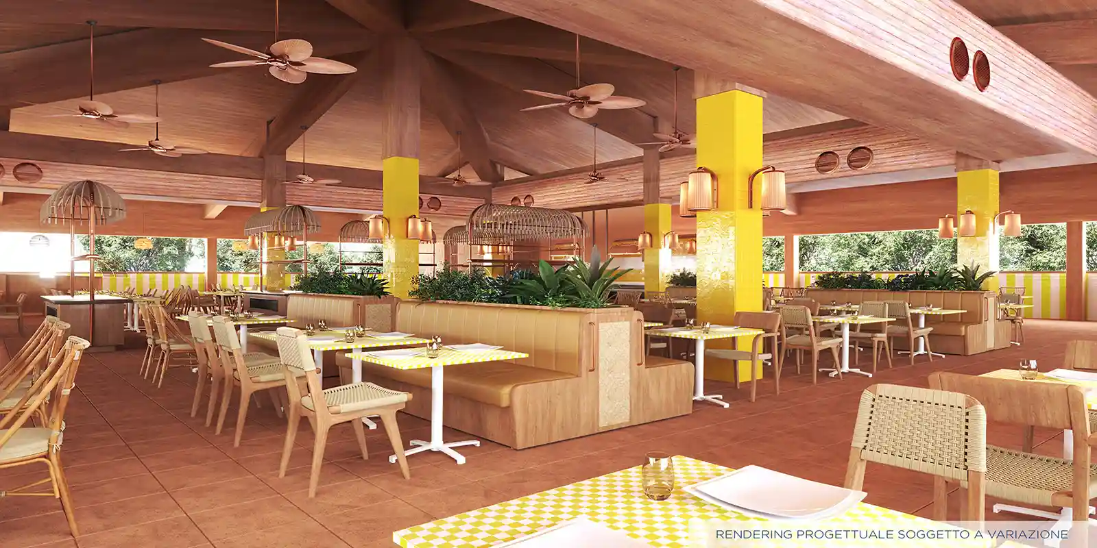Rendering del ristorante del Serenè Village